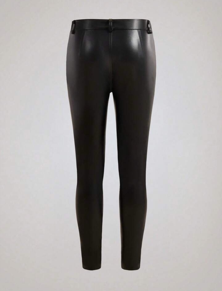 Men's Chicken Eye Lace-Up Design Zipper Front PU Leather Pants
